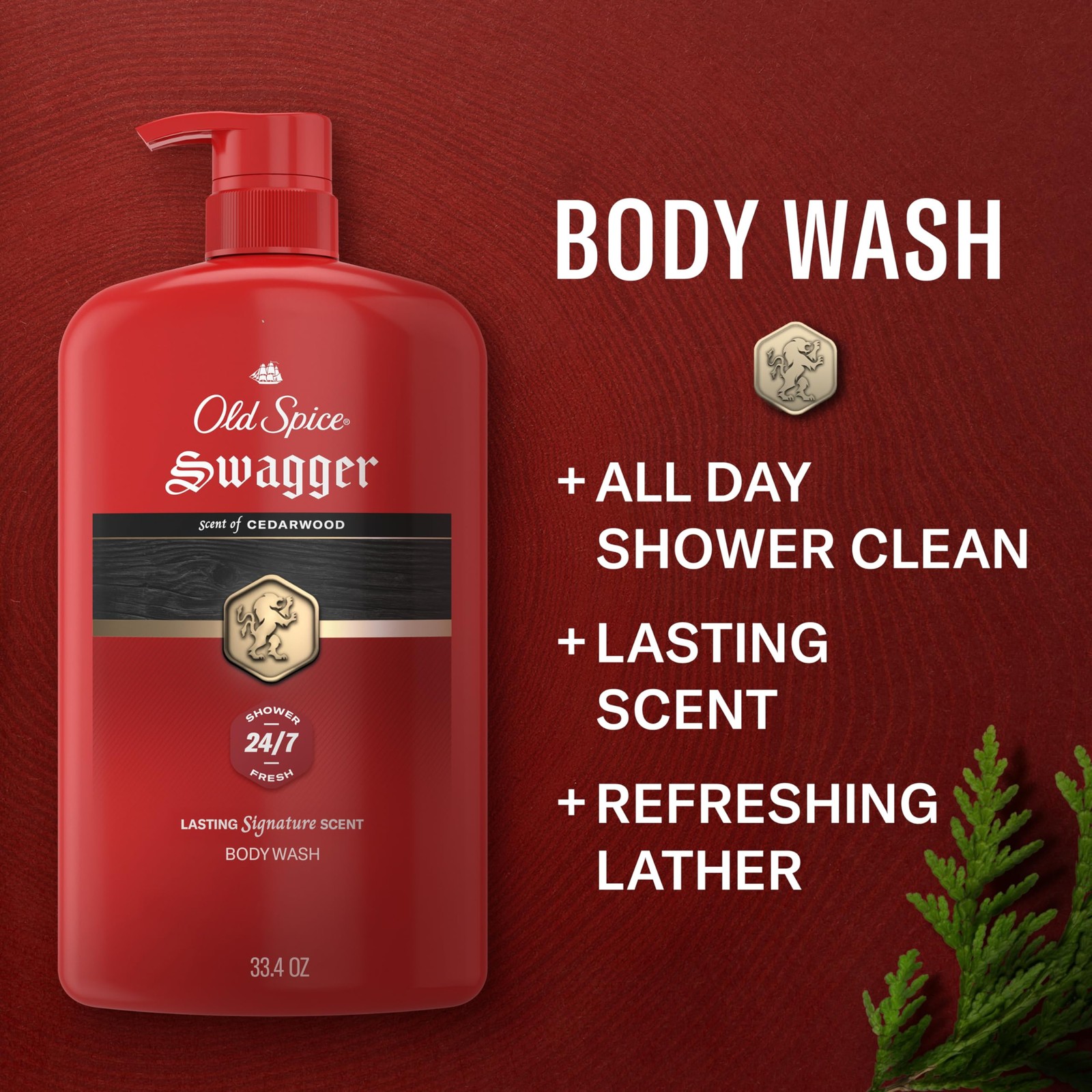 Old Spice Body Wash for Men, 24/7 Shower Fresh 33.4 Fl Oz (Pack of 4), red