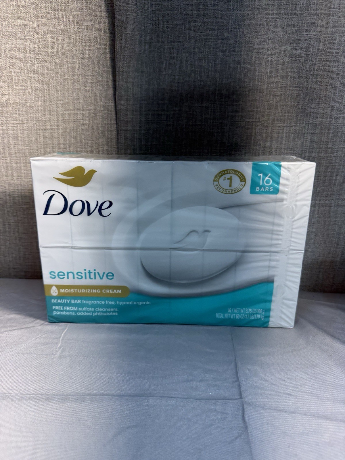 Dove Sensitive Beauty Bar 3.75oz Soap 15 Bars with 1/4 Moisturizing Cream NEW