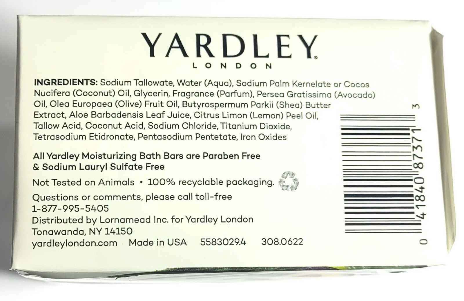 4 Pack Yardley London Aloe & Avocado Natural Moisturizing Bath Bar – 4 oz Ea