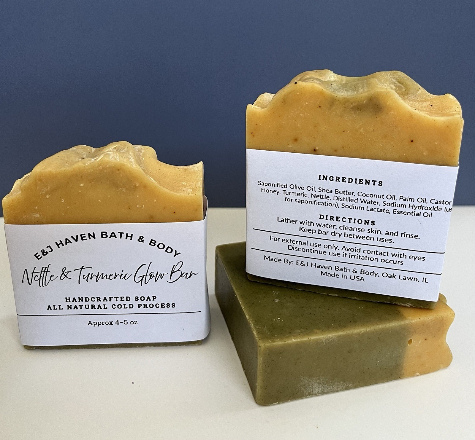 E&J Haven Bath & Body Nettle & Turmeric Herbal Glow Bar Soap Cold Process 4-5 oz