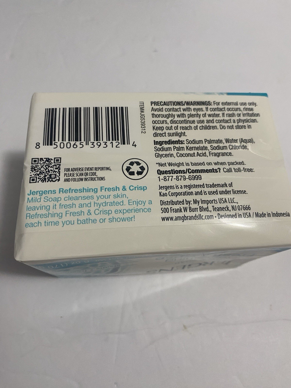 Jergens Refreshing fresh& Crisp Mild Soap 6 Bars (3 packs x 2 ) 3 Oz Each