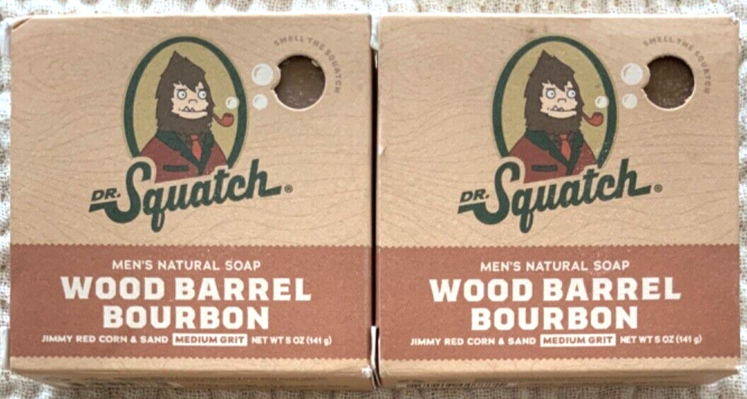 LOT OF 2 ~Dr. Squatch Natural Soap Wood Barrel Bourbon 5 oz Square Soap For Men