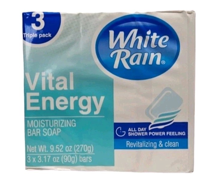 NEW! WHITE RAIN (3-BARS) 3.17 Oz. 🩵 ●VITAL ENERGY● Moisturizing Bar Soap🫧.