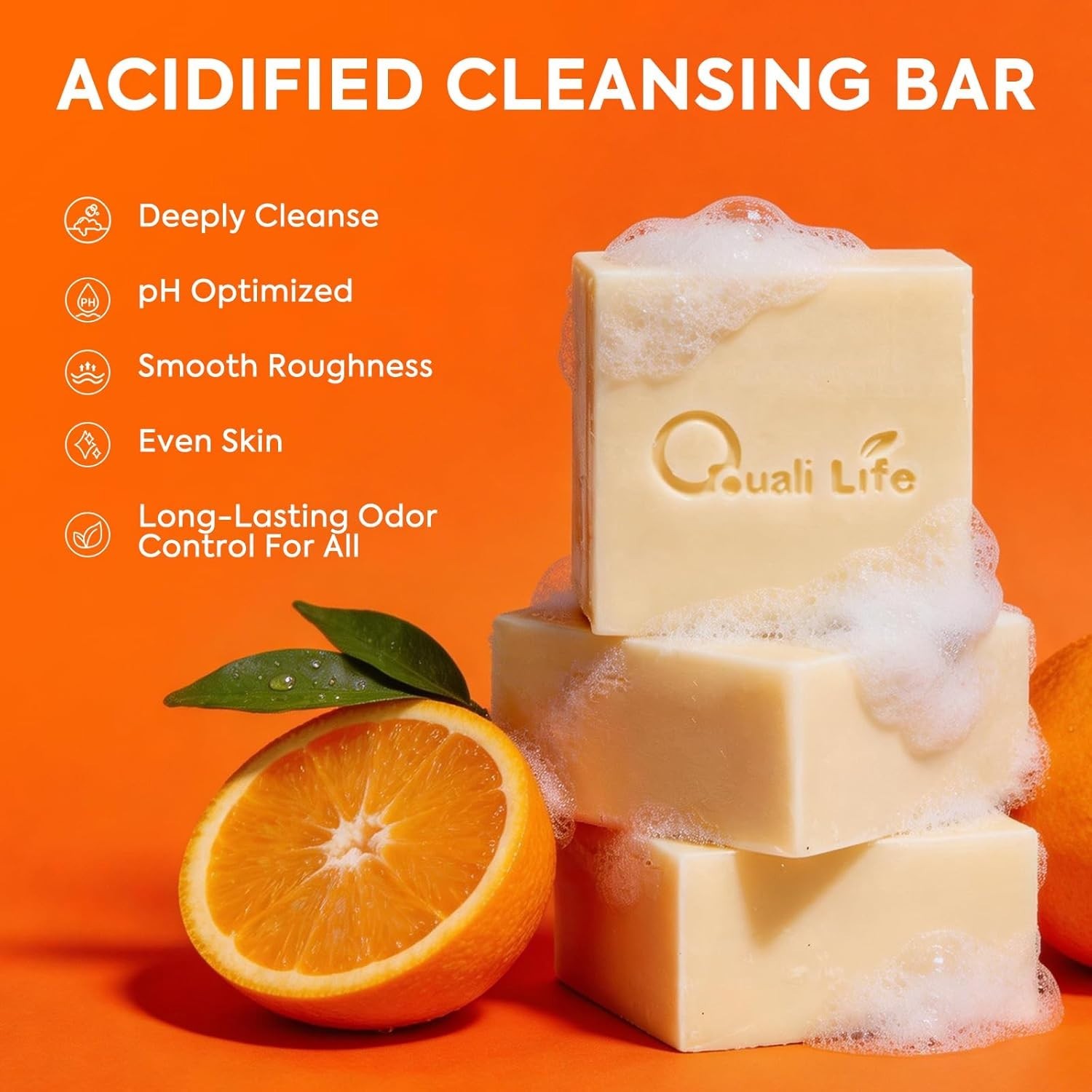 Acidified Cleansing Bar Soap – Natural Deodorant for Odor Elimination, 3 Pack