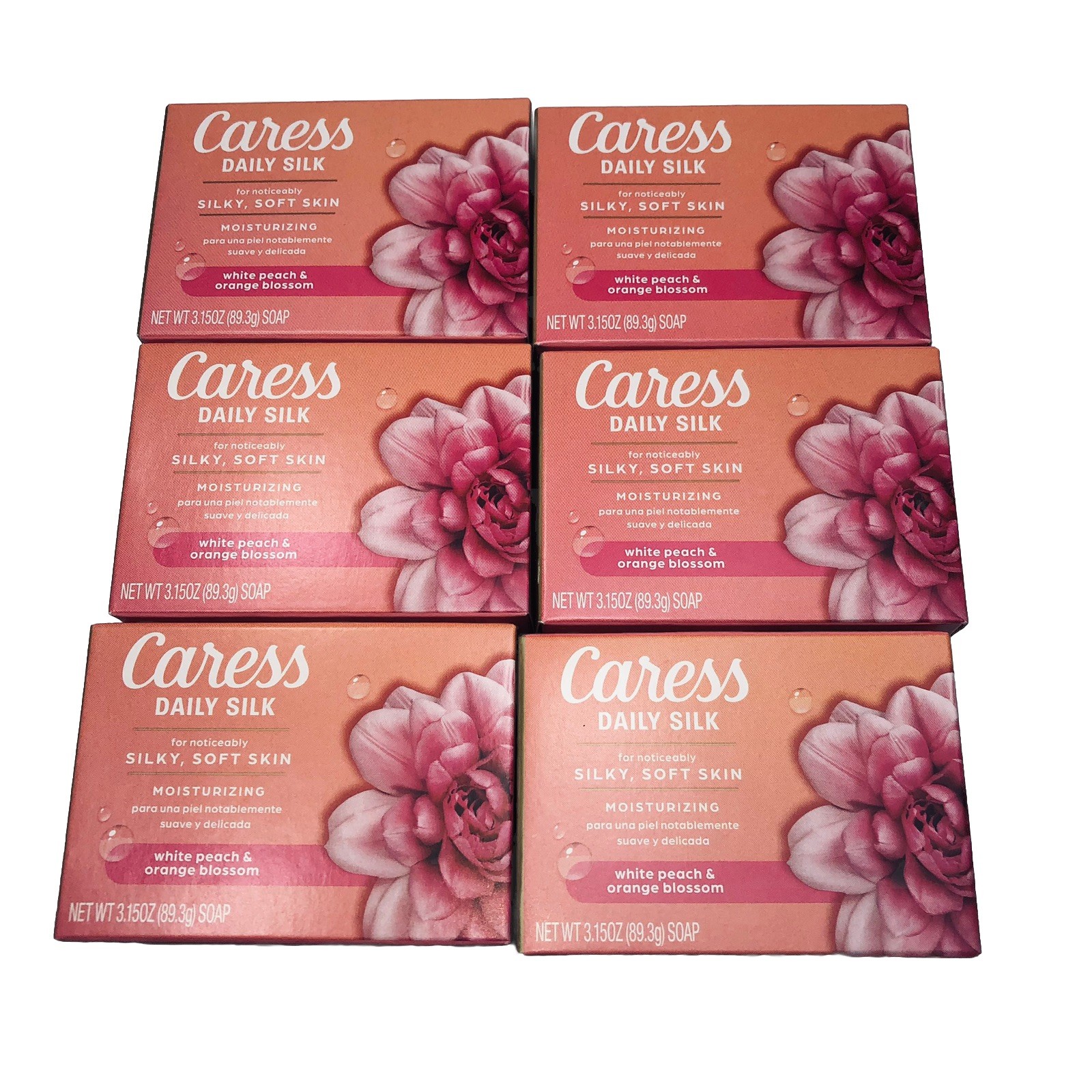 6 PK Caress Daily Silk Soap Bars White Peach & Orange Blossom 3.15 oz