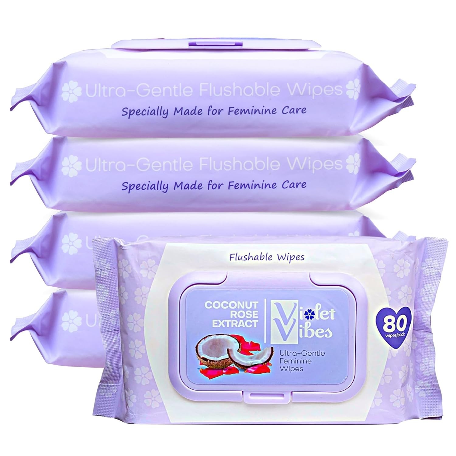 Violet Vibes Coconut Rose Wet Wipes for Women 160 ct | Flushable, Sensitive Skin