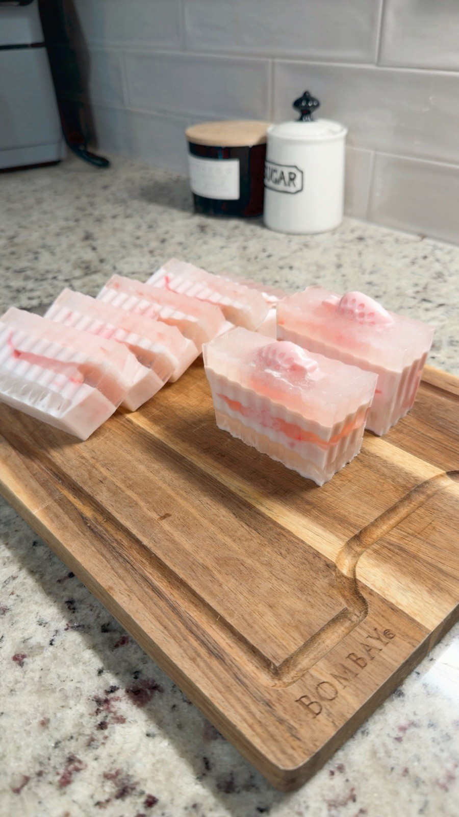 Pink & White Layered Striped Rectangular Body Bar Soap for Body & Hands