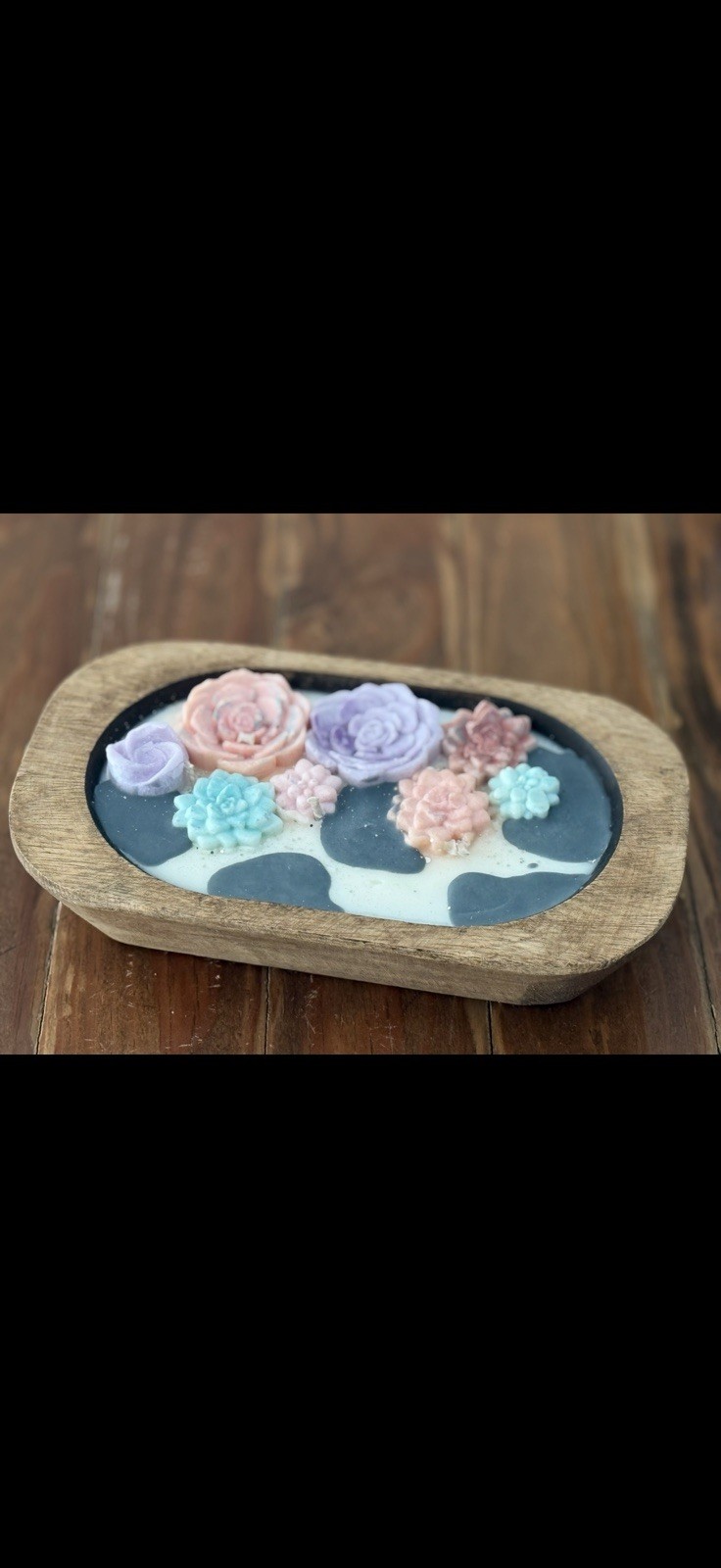Floral Oval Body Bar Soap with Multicolor Flowers & Wooden Dish