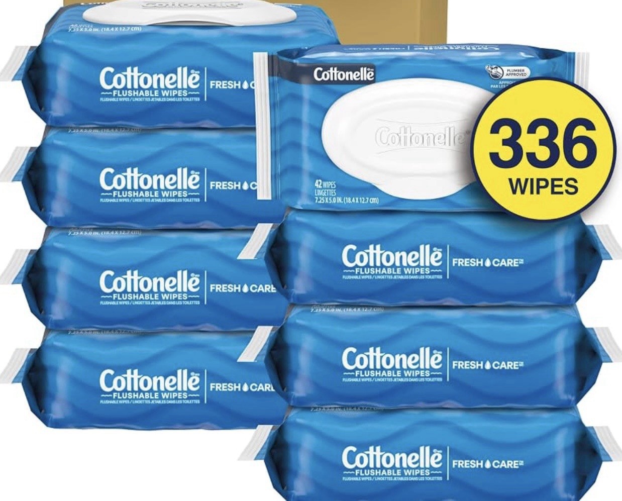 Cottonelle FreshFeel Flushable Wet Wipes for Adults and Kids, 8 Flip-Top Packs