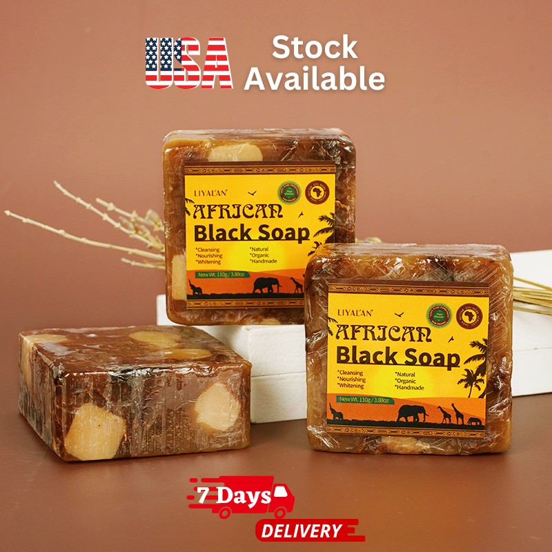 100% RAW Natural African Black Soap Organic Soap for Acne, Dry Skin, Rashes