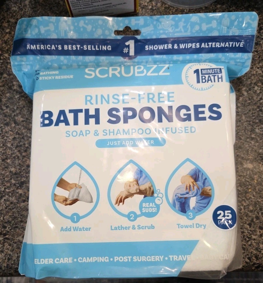 Scrubzz Disposable Rinse Free Bathing Wipes – 25 Pack All-in-1 Single Use Shower
