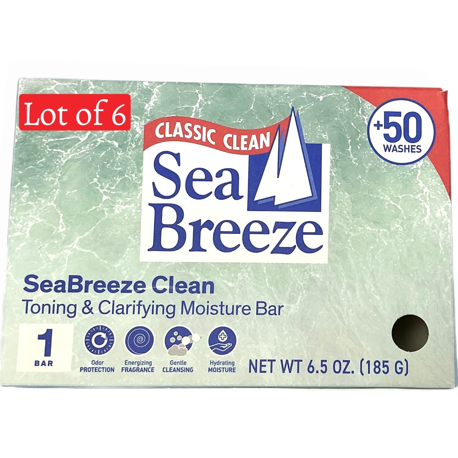 6 SEA BREEZE CLASSIC CLEAN TONING & CLARIFYING MOISTURE BAR SOAP 6.5 oz