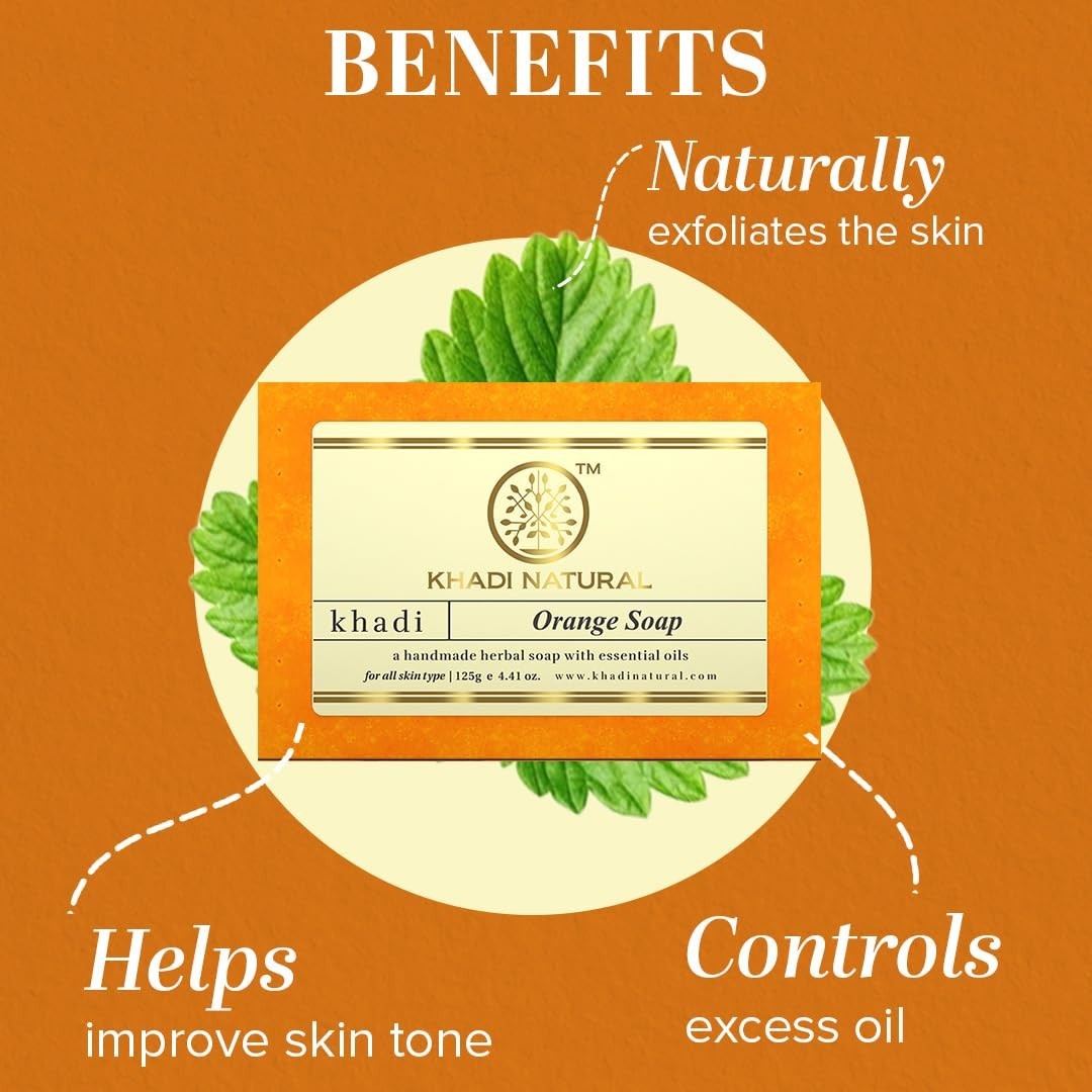 Khadi Natural Orange Soap Herbal Bathing Bar Essential Oils Gently All Skin Type