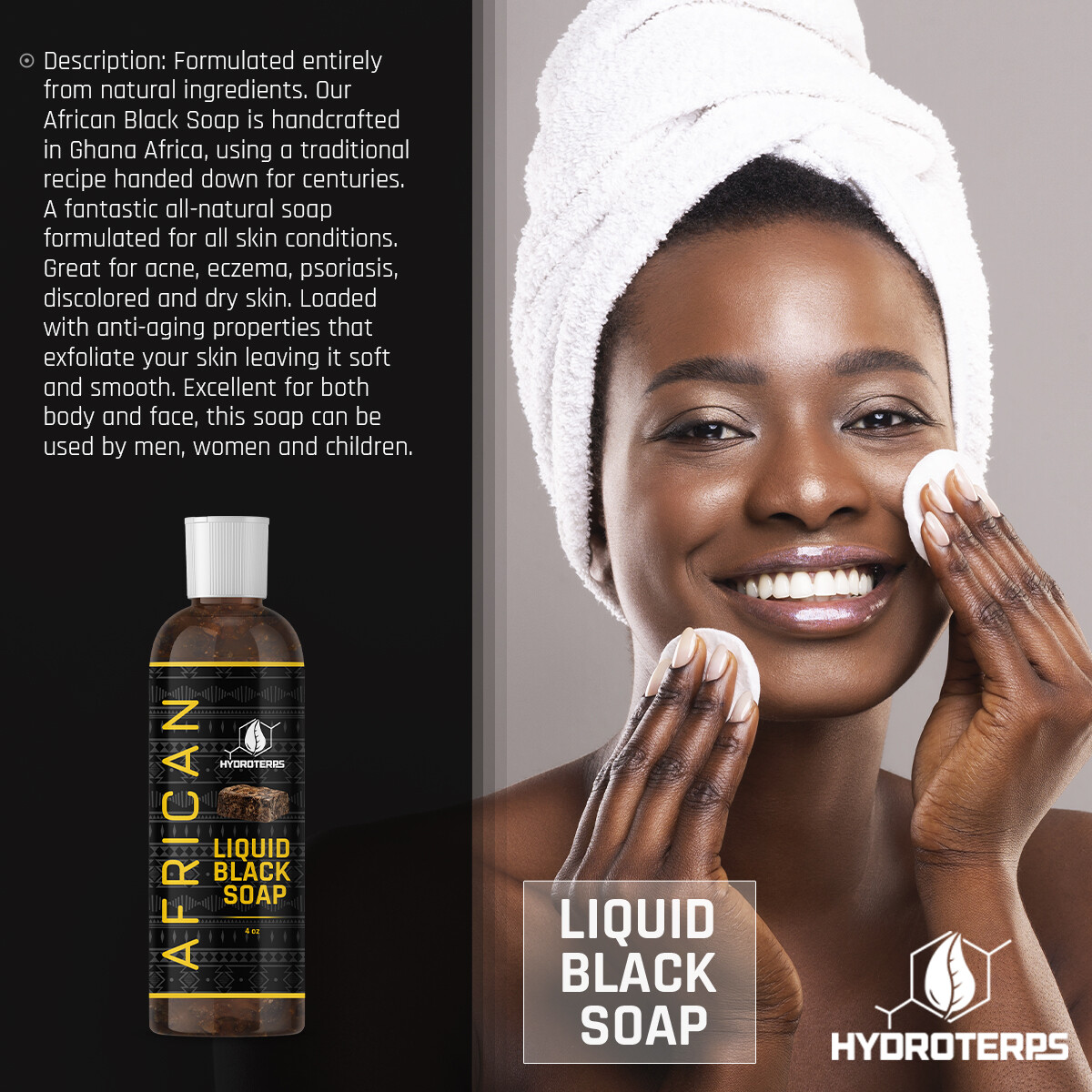 African Black Soap Liquid 4 oz. 100% Pure Organic For Body Wash, Face, Acne Scar