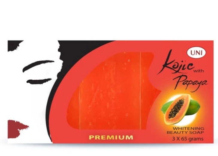 UNI Kojic 6 BARS with PAPAYA Whitening Beauty Soap (6x65g), 6 BARS, 2 BOXES