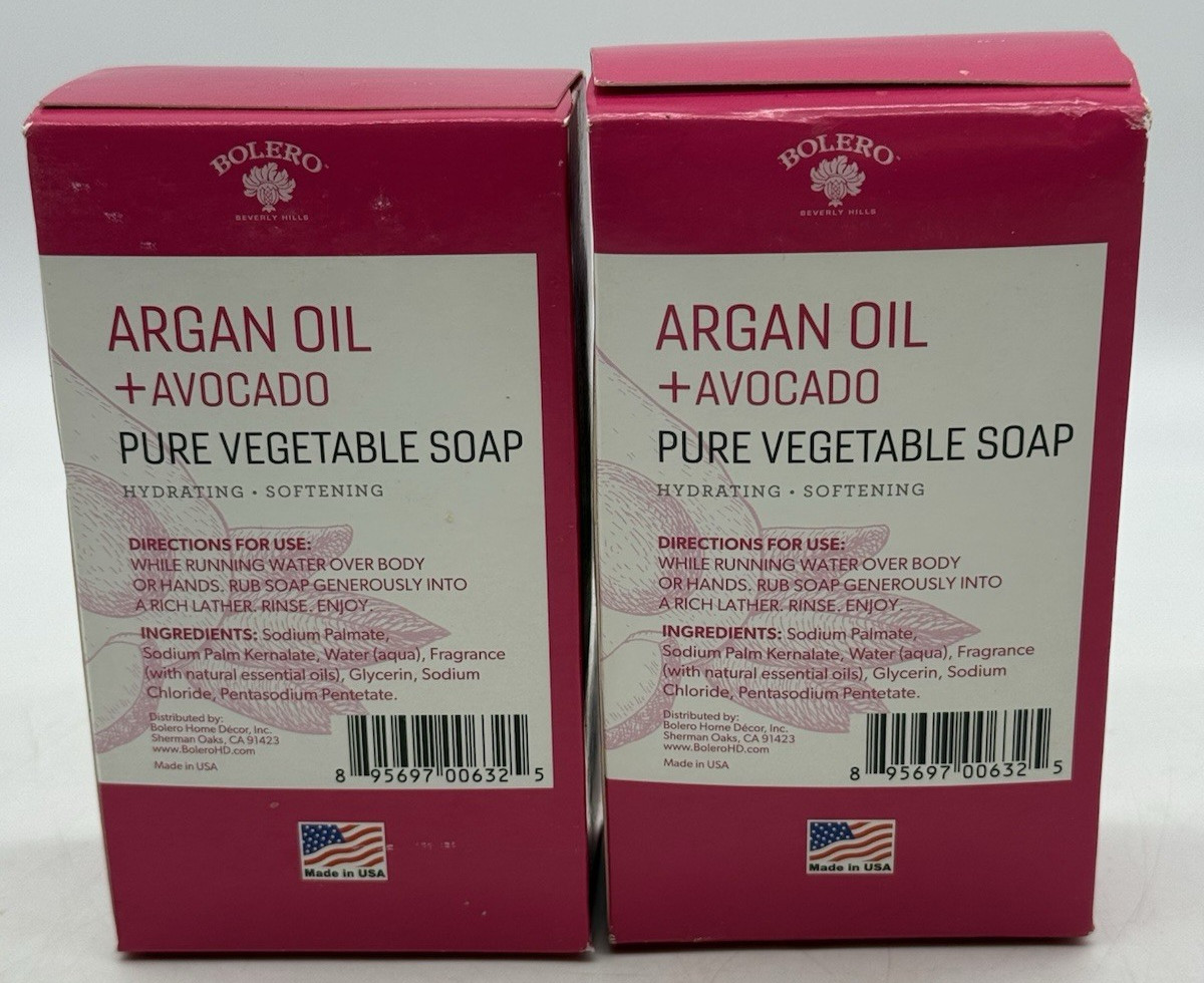 Bolero Pure Vegetable Soap Argan Oil Avocado Hydrating Softening Soap NEW x2