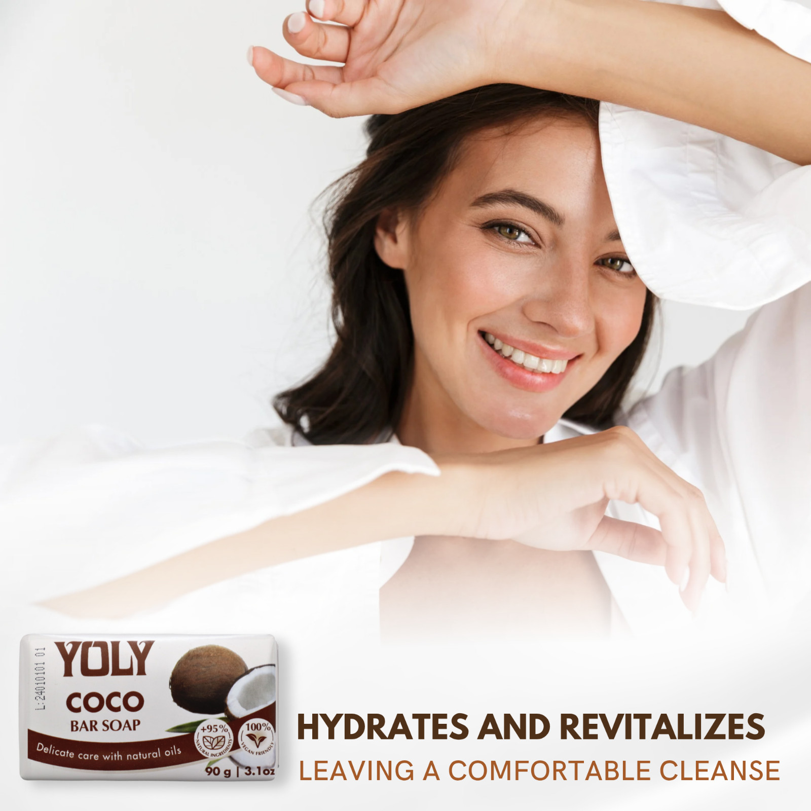 Yoly Coconut Bar Soap – Vegan, Paraben-Free, 95% Natural (Multipack options)