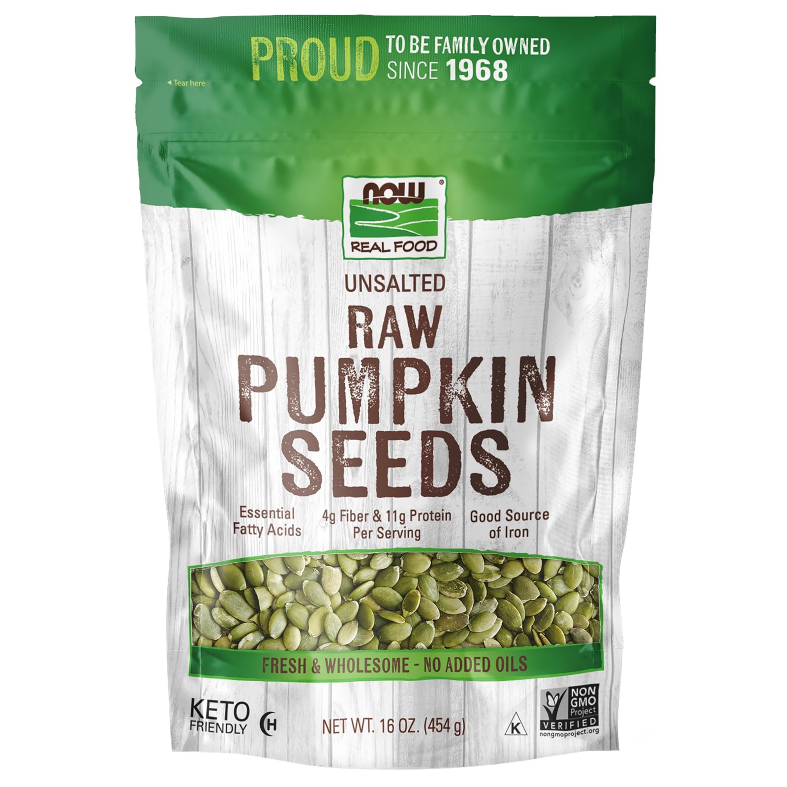 NOW Foods, Pumpkin Seeds, Raw and 1 Pound (Pack of 1), Medium to Dark Green