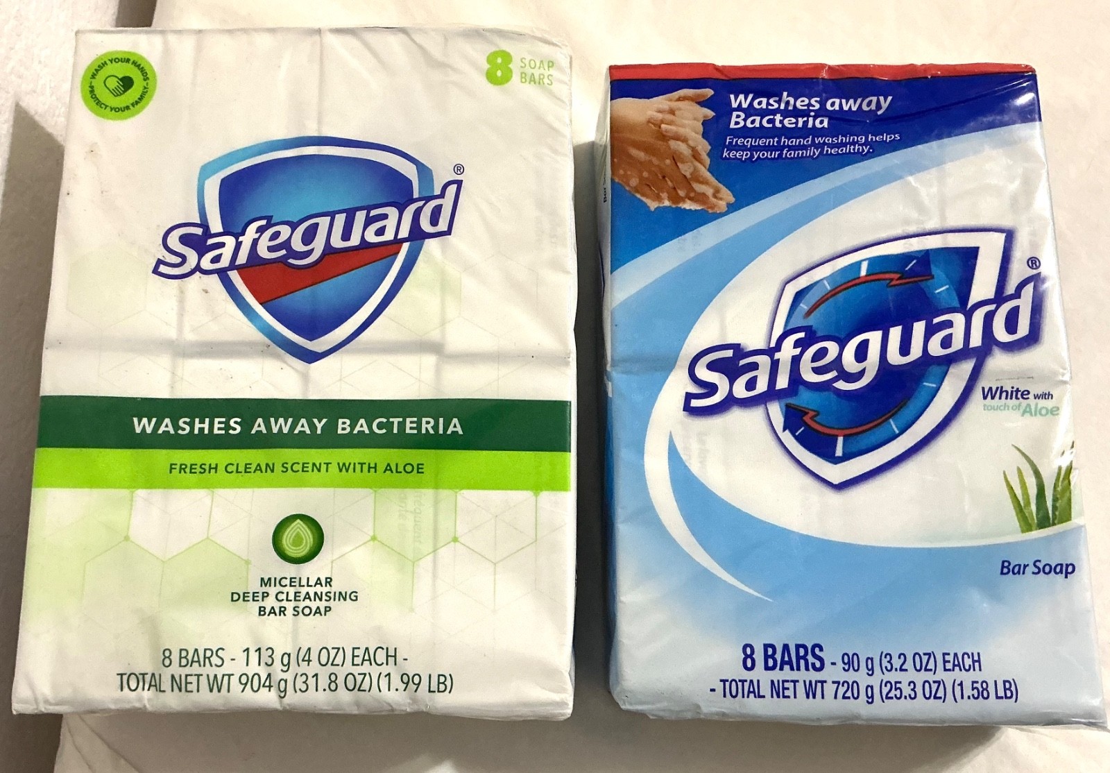 Safeguard Antibacterial 16 Soap Bars Fresh Clean Scent w Aloe Micellar