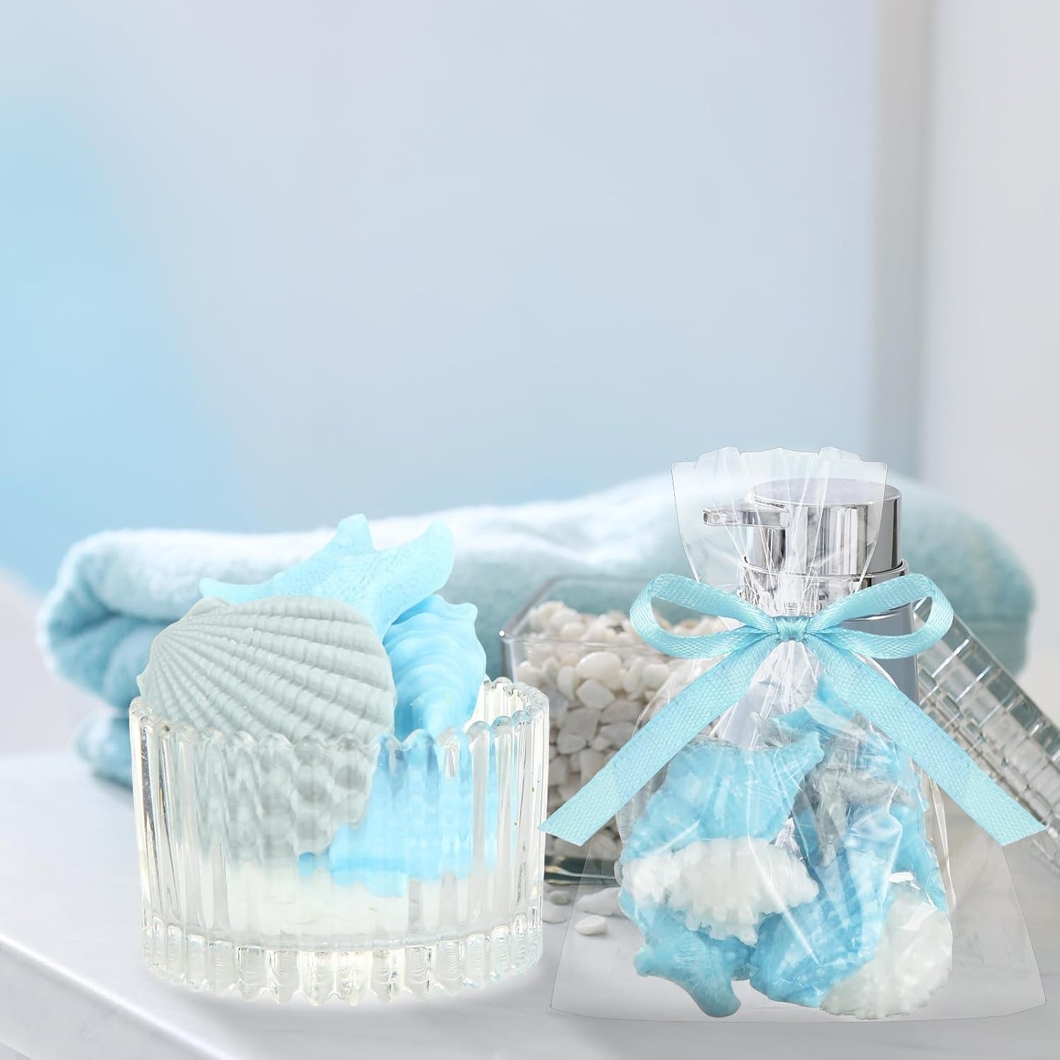 Sea Glass Soap Decor Seashell Ocean Beach Nautical Wedding Party Favors 2pcs