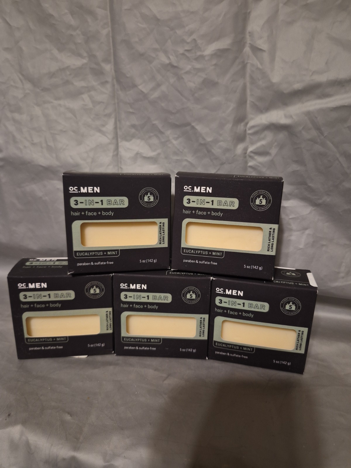OC Men 3-In-1 Hair Face Body Bar Eucalyptus Mint 5 Oz Bar X5 New In Box BD