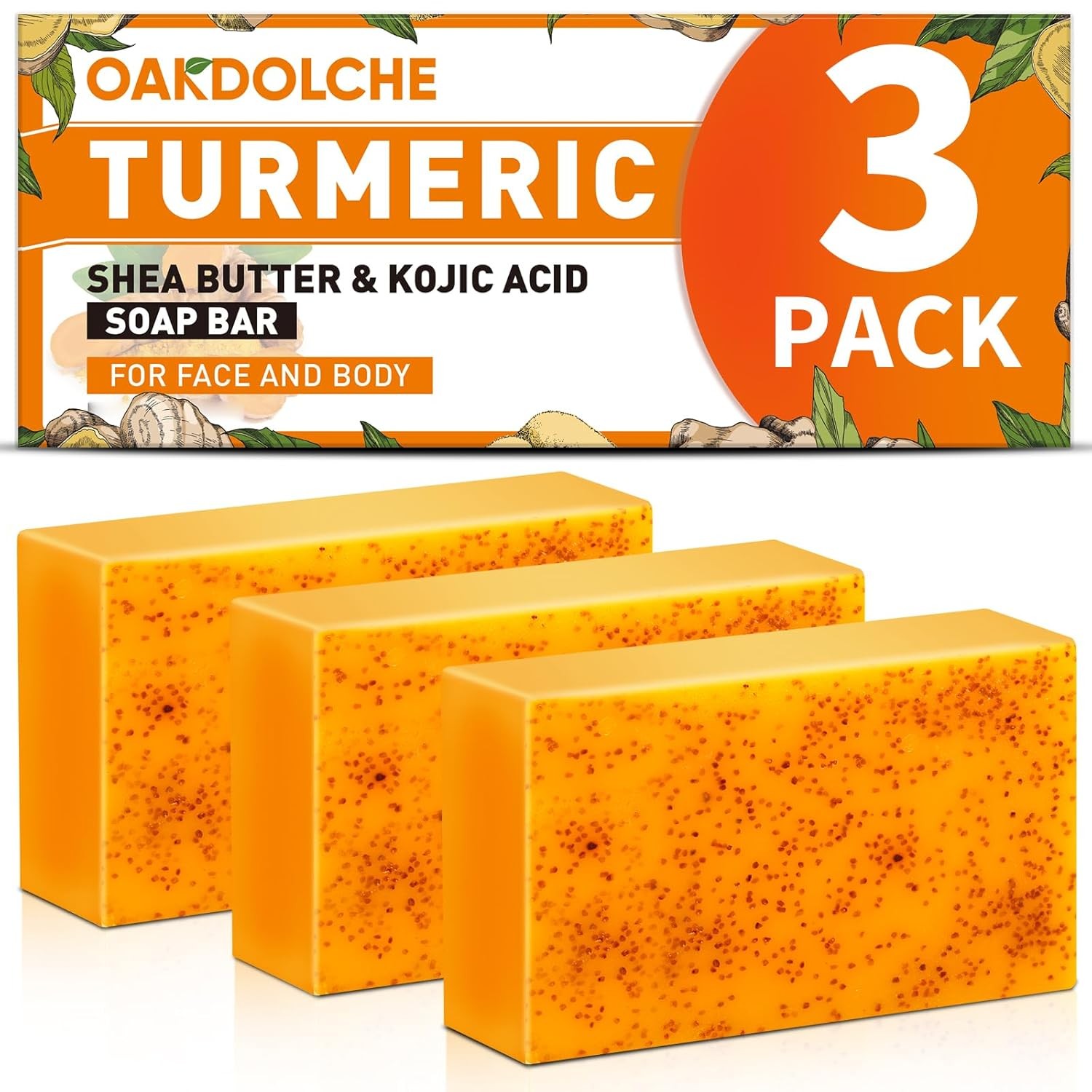 Turmeric Kojic Acid Retinol Hydrolyzed Collagen Soap Bars 3 Pack Natural Skin