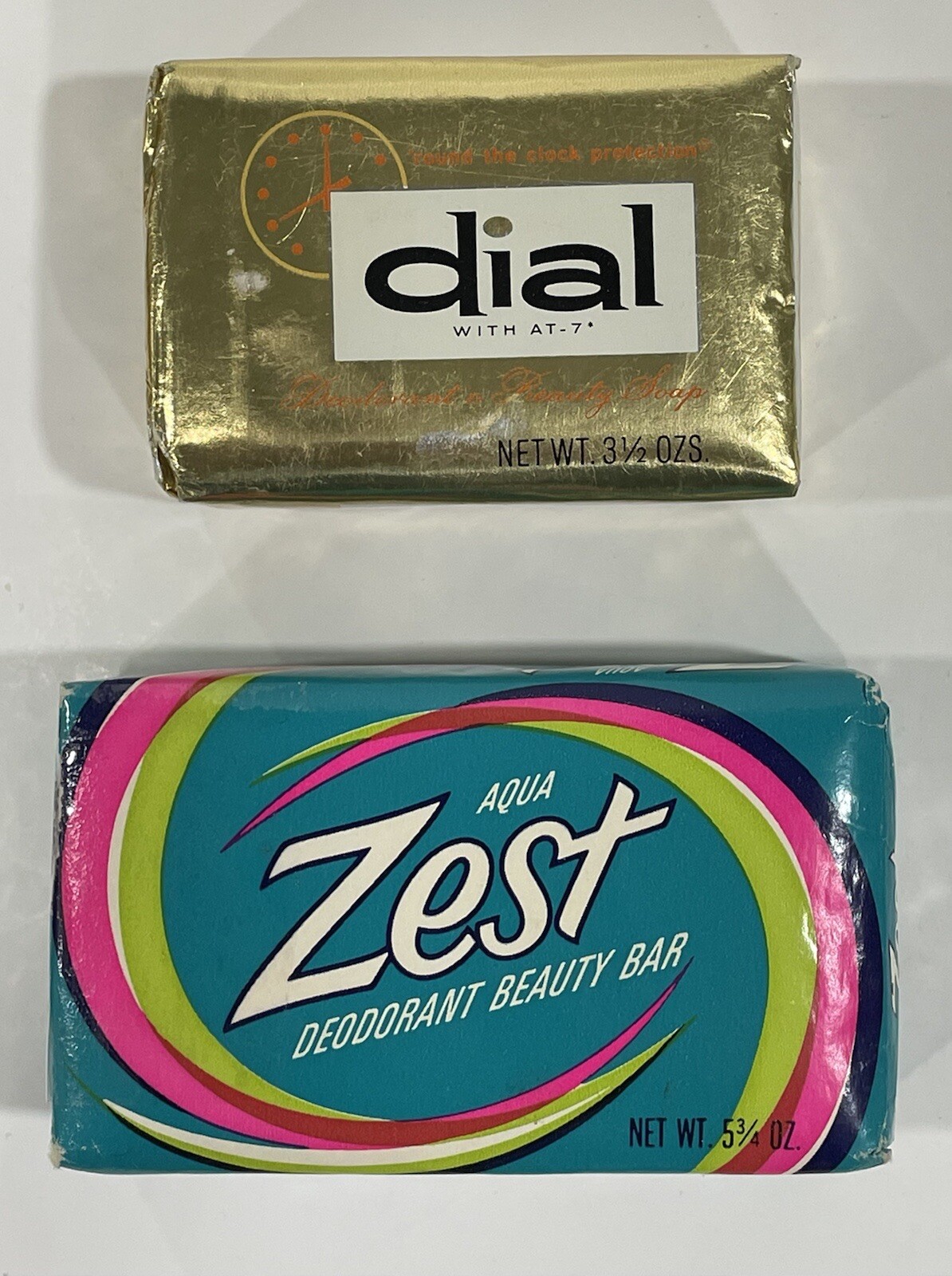 Vintage 80s Aqua ZEST Deodorant Beauty Bar 5 1/2 oz & Dial w/ AT-7 3 1/2 oz Soap