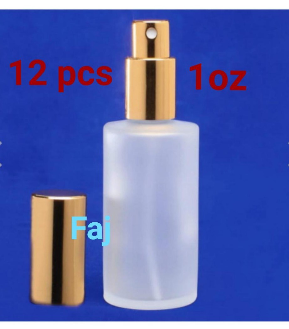 12 pcs Refillable atomizer frosted glass perfume bottle with gold spray cap. 1oz