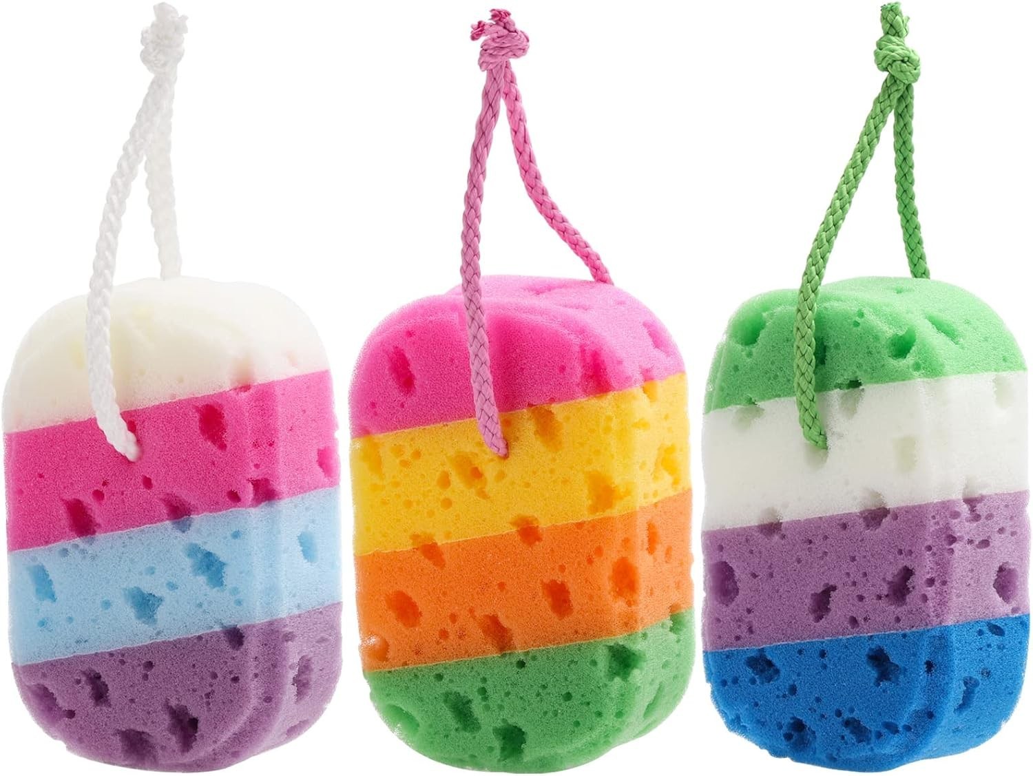 BTYMS 3 Pieces Exfoliating Bath Sponge Body Sponges Shower Loofah Multi Color