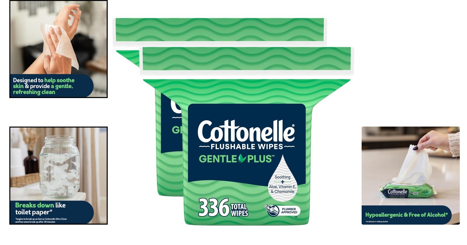 Cottonelle GentlePlus Flushable Wipes with Aloe & Vitamin E, 336 Count