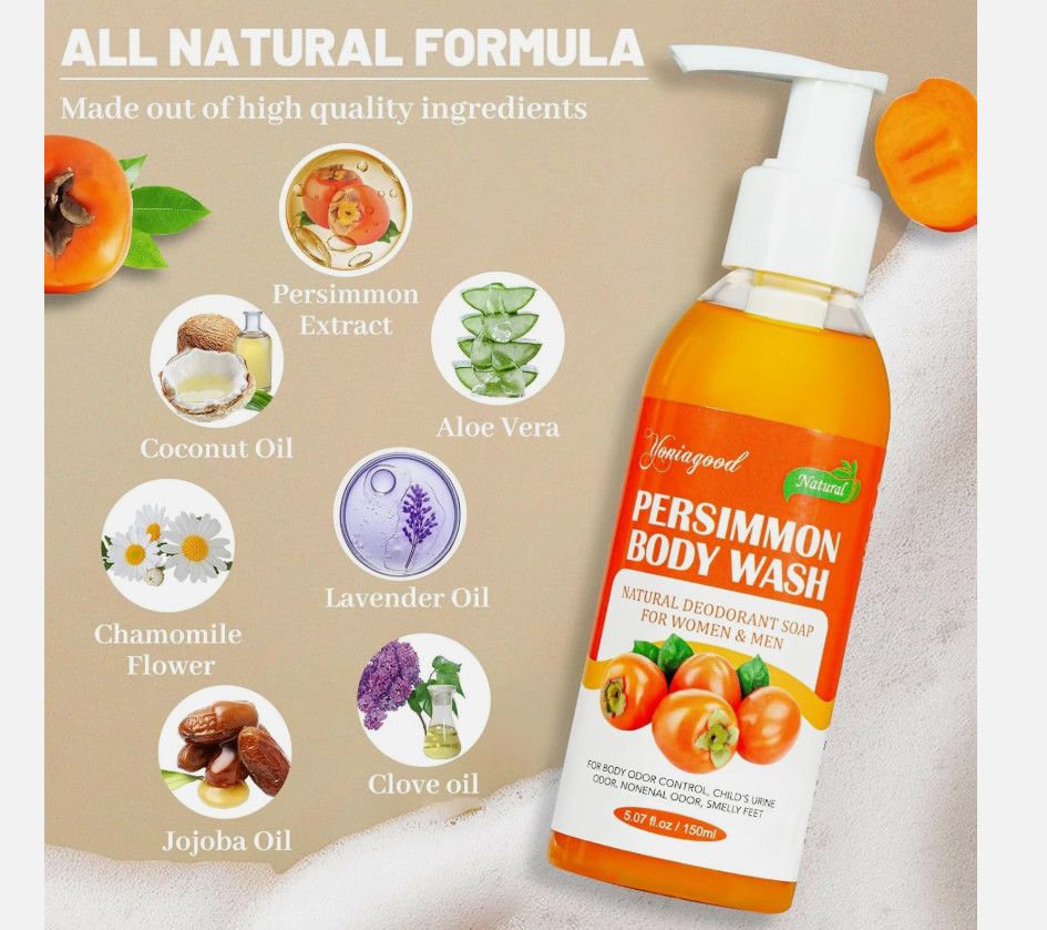 2 PCS Persimmon Body Wash for Strong Odor Control, Natural Persimmon Soap Bar Ol