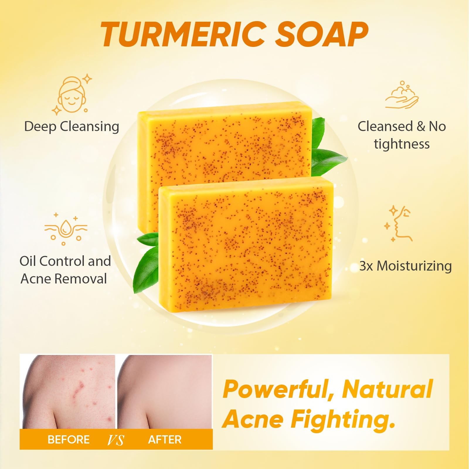 Treeroot 4Pcs Turmeric Face Wash Set: 2Pcs 70g Turmeric Kojic Acid Soap & Tur…
