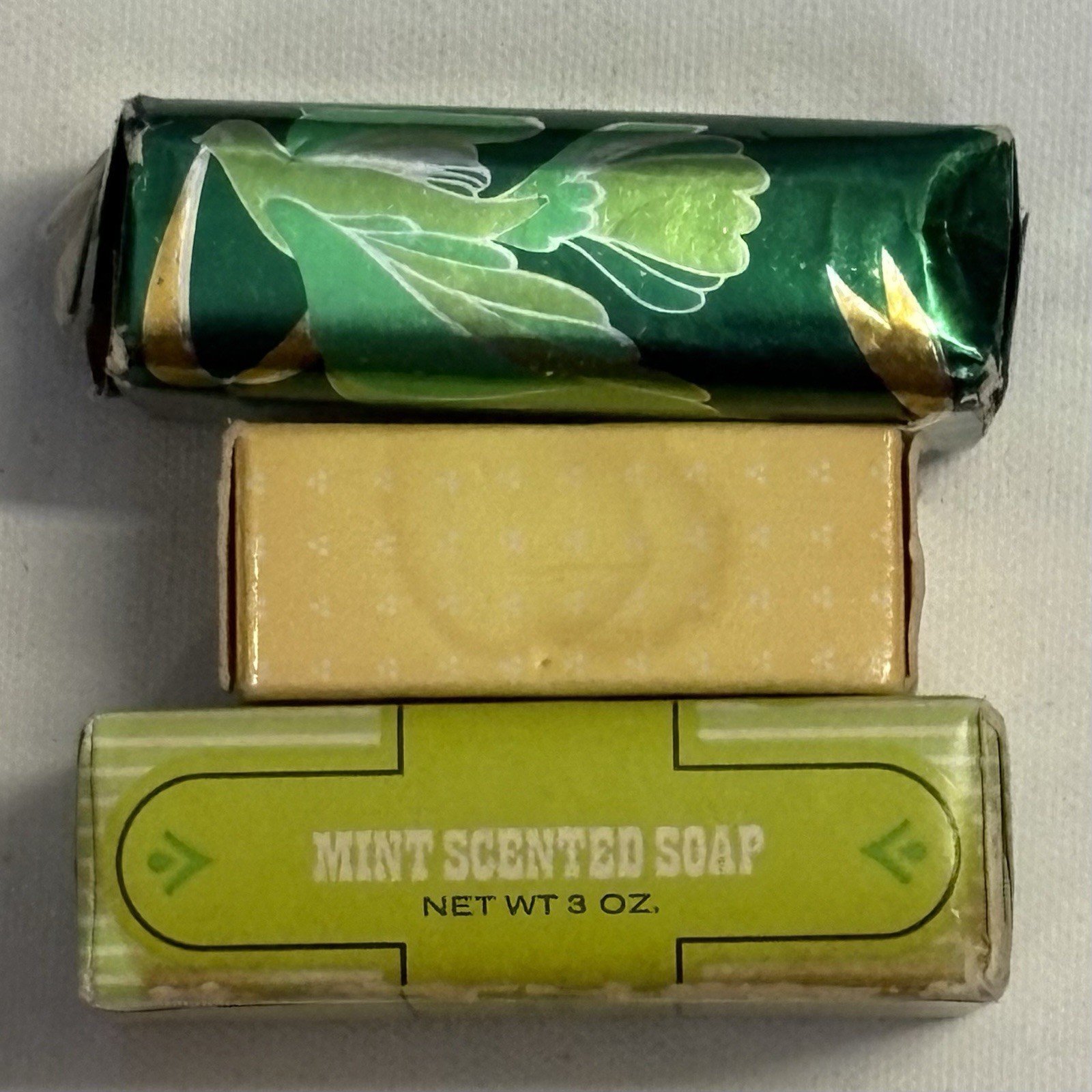 Three Vtg Small Avon Soaps 3 oz. Mint, 1 oz. Honeysuckle, 3 oz. Field Flowers