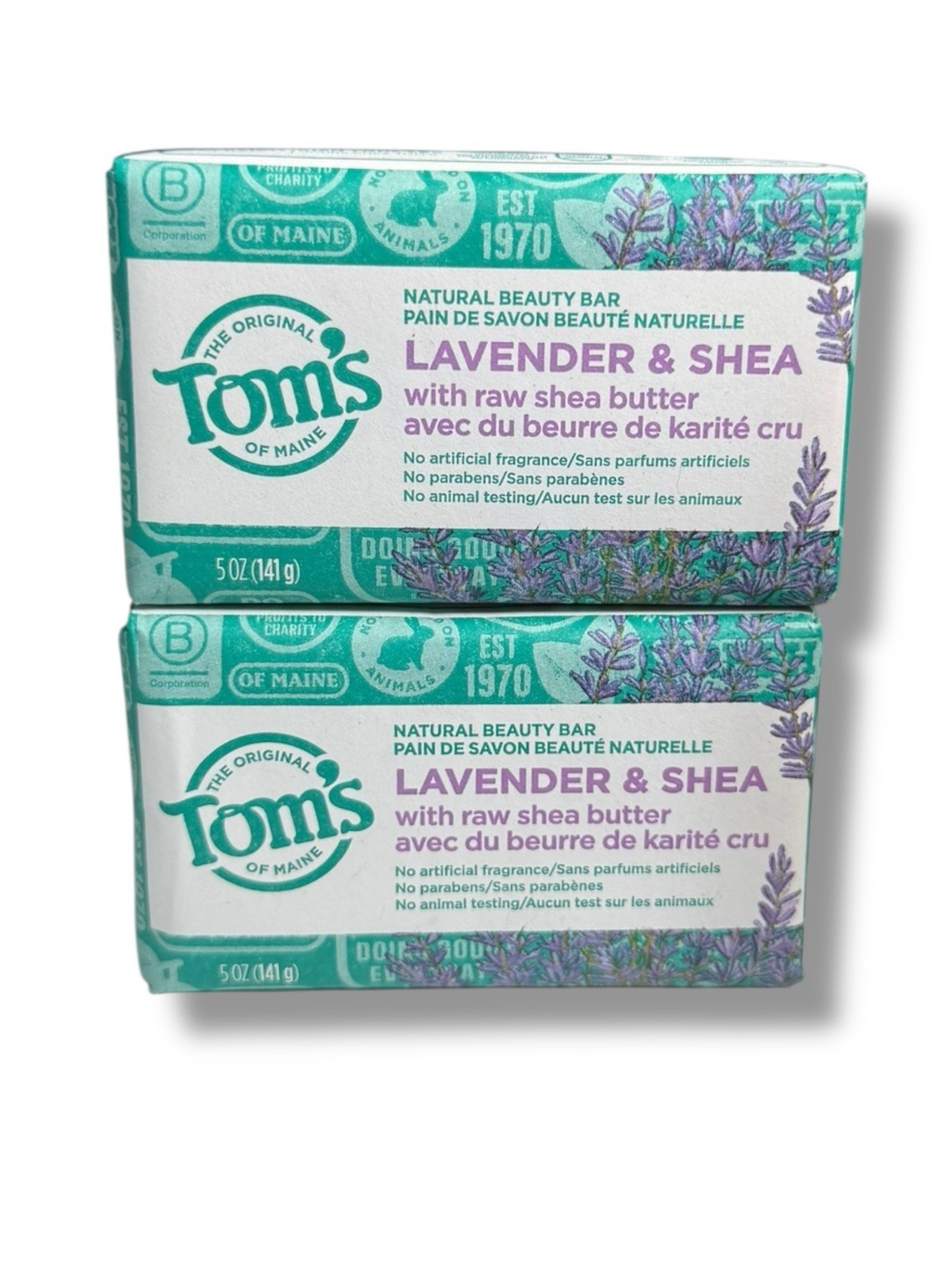 2 x Tom’s LAVENDER & SHEA Natural Beauty Bar, No Artificial Fragrance, 5oz EA