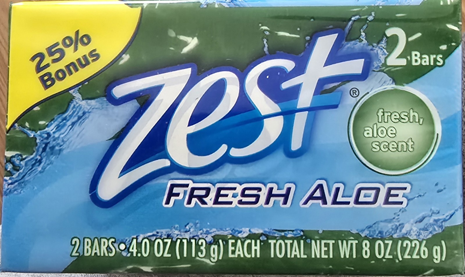 2 ZEST FRESH ALOE SCENT BAR SOAP 4 OZ EACH BAR NEW SEALED PAKS
