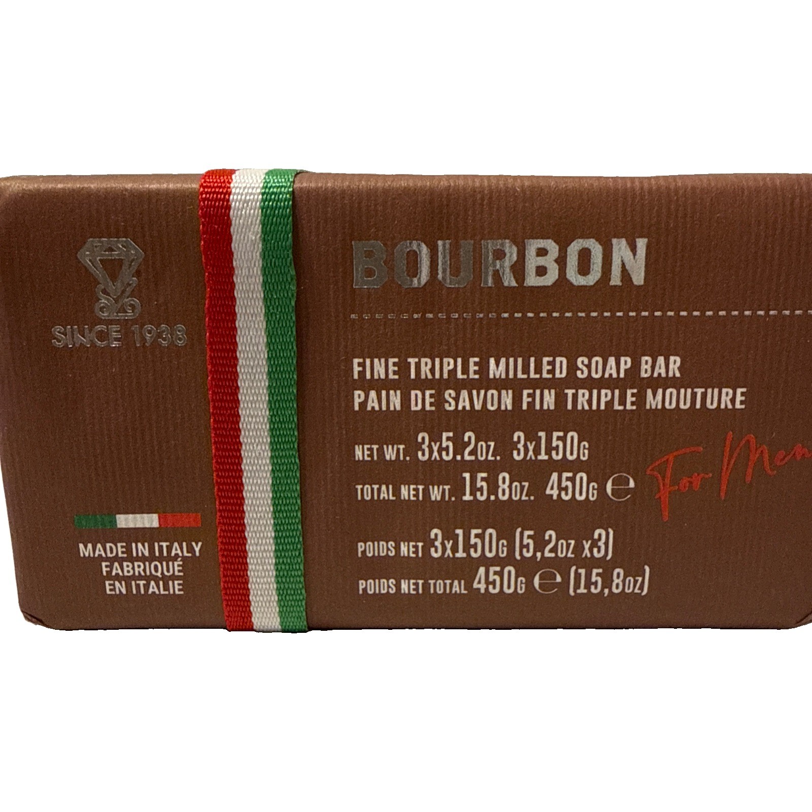 ZENI Bourbon FINE TRIPLE MILLED SOAP BAR (3 BARS )5.3OZ EACH MADE IN ITALY