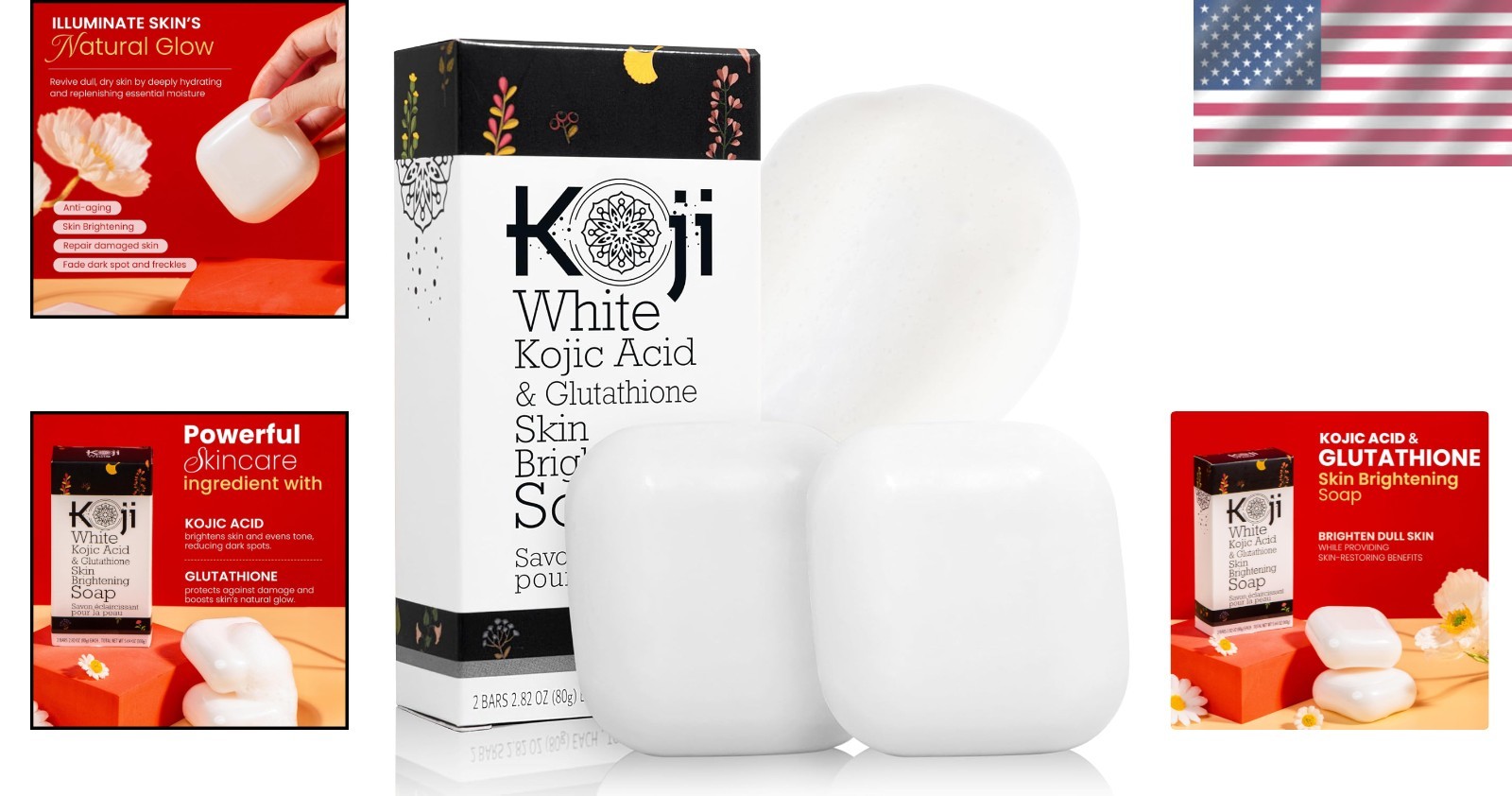 Anti-Aging Kojic Acid & Glutathione Soap – 2 Cleansing Bars, 5.64 oz Total