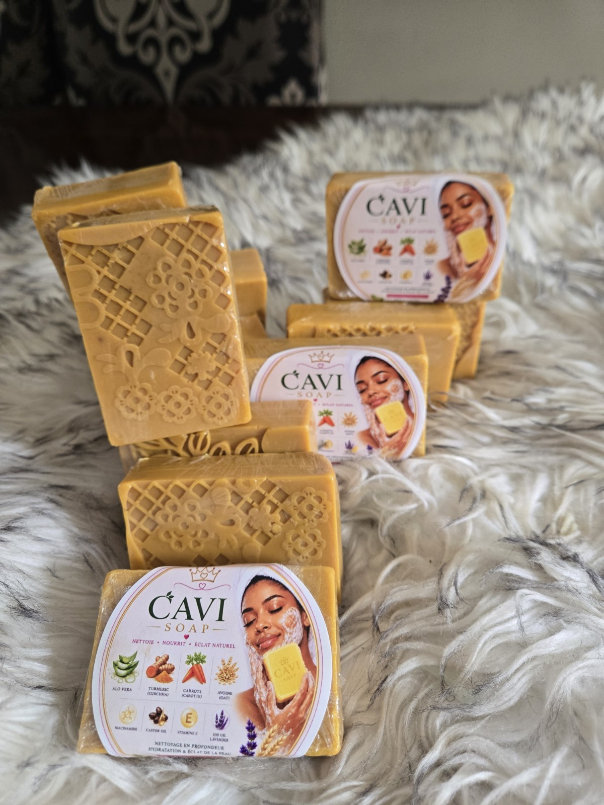 CAVI Natural Body Bar Soap Lavender, Turmeric Aloe Vera Carrot Oat, Rectangular