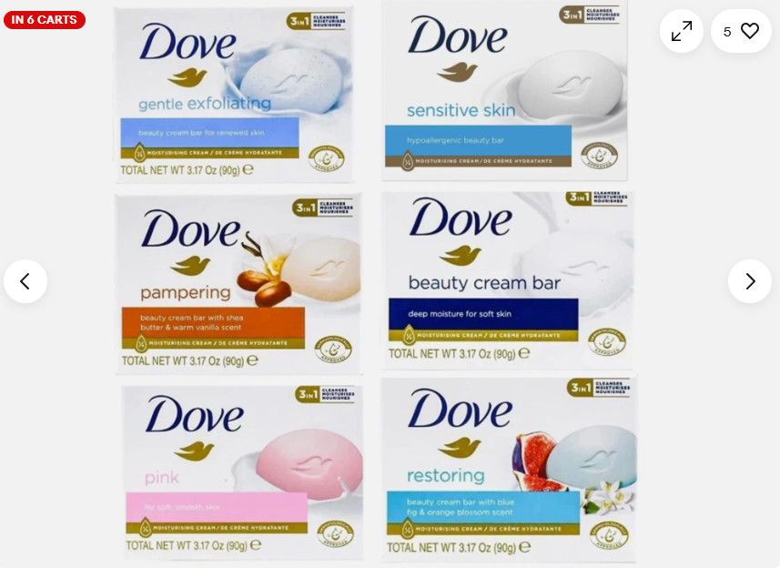 Dove, Gentle Pink / Rosa Beauty Bar Soap, Moisturizing Clean Body 3.17oz / 90g