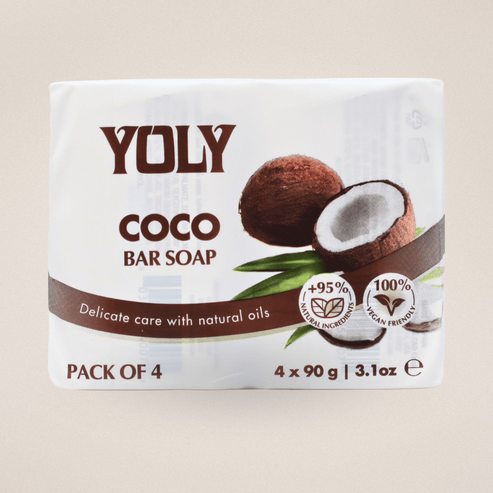Yoly Coconut Bar Soap – Vegan, Paraben-Free, 95% Natural (Multipack options)