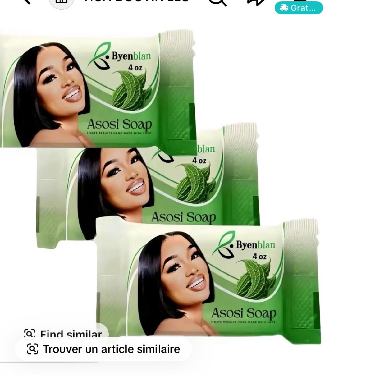 Byenblan Asosi Body Soap Bar, Green Leaves Rectangular, 4 oz (3 Boxes)