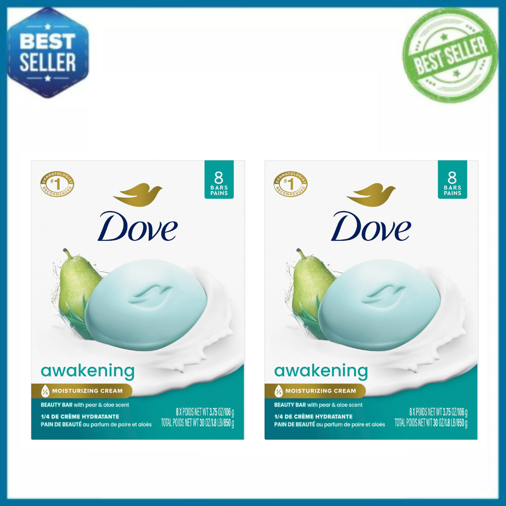 Dove Beauty Bar Soap, Awakening Pear & Aloe, 3.75 oz, 8 Bars, 2 Pack (16 Bars)
