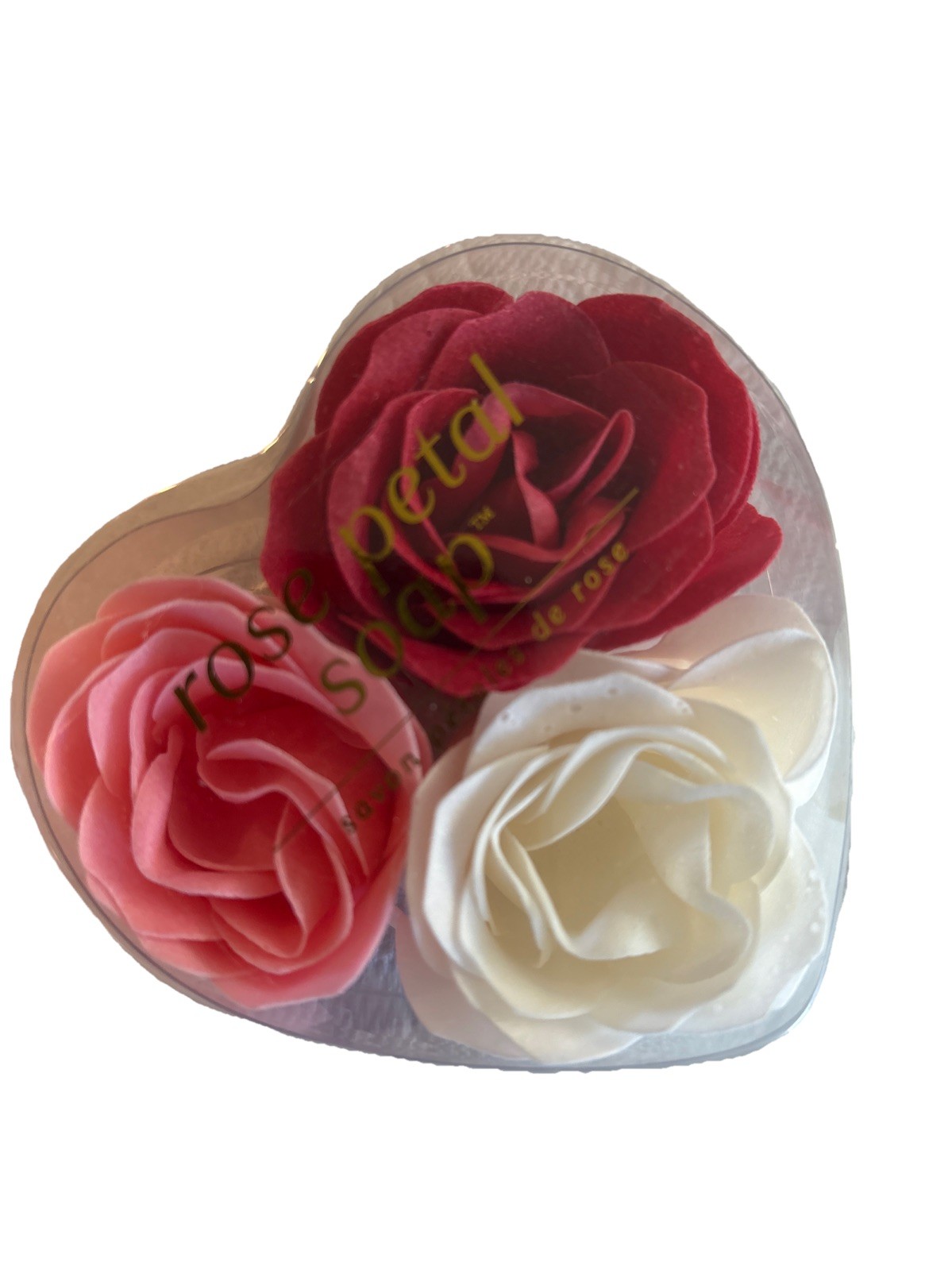 GiftCraft Rose Petal Soap. Red, Pink And White In A 3”Heart Shaped Box-3 boxes