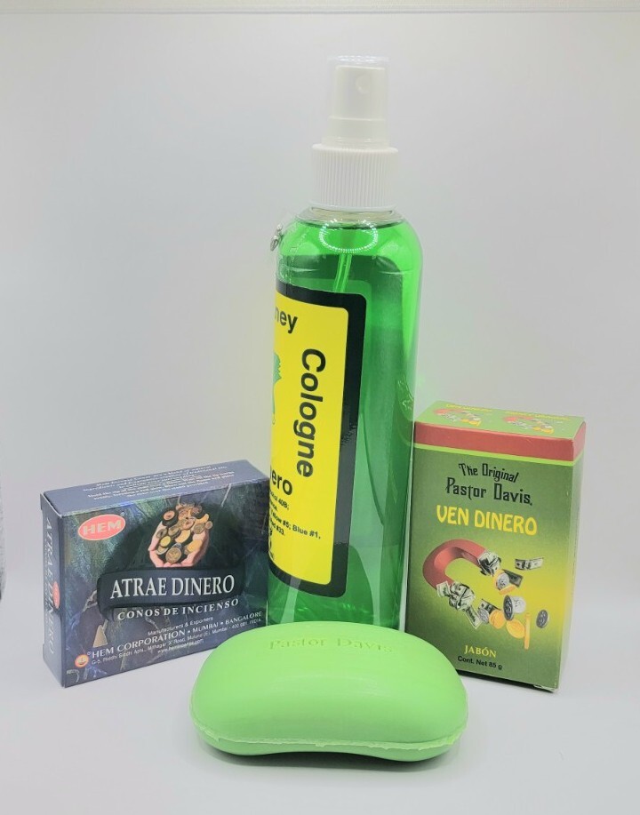 LLAMA DINERO KIT COLONIA JABON INCIENSO AMULETO ORACION E INSTRUCCIONES INCLUIDA