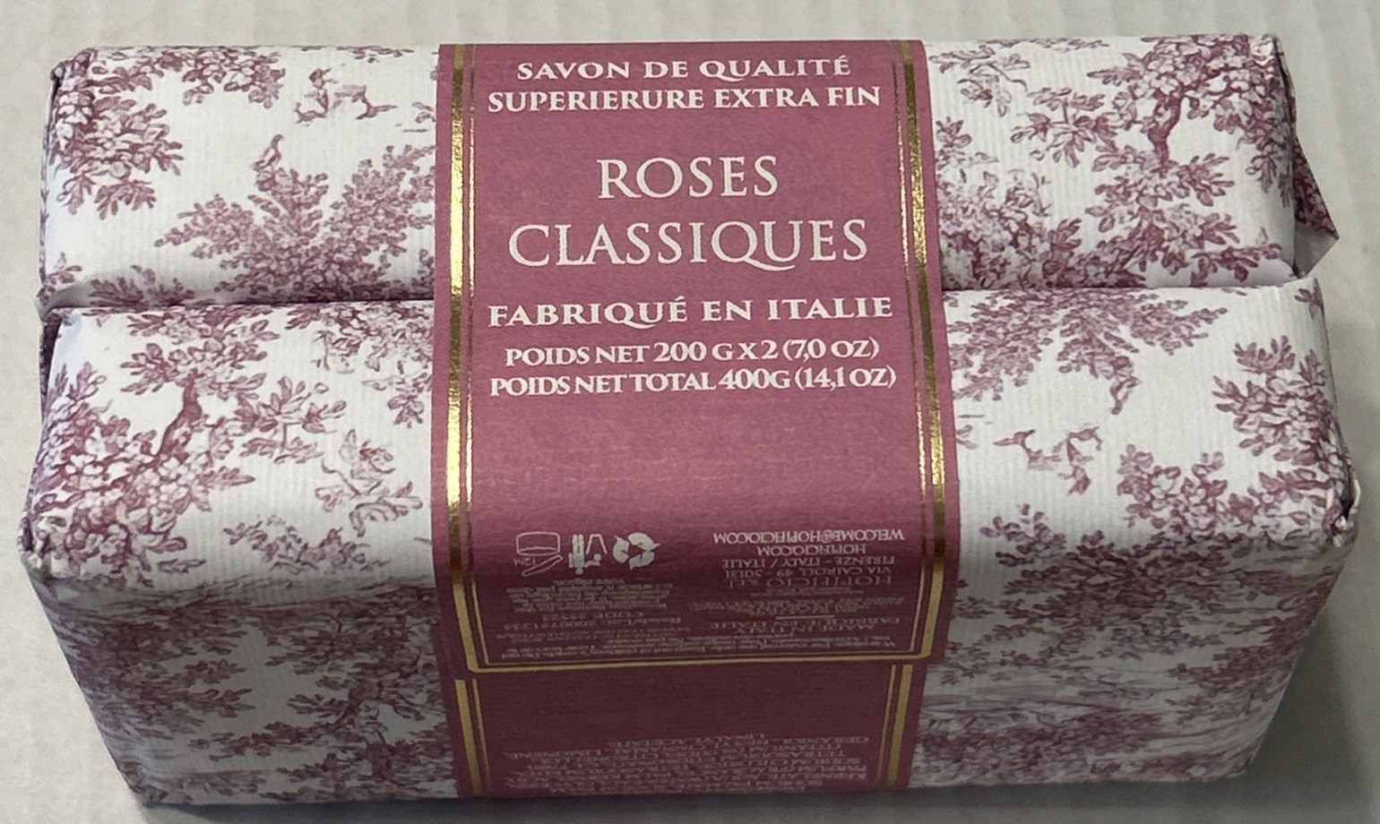 H2opificio Firenze Classic Roses Soap Bar Made In Italy 2 Pack 7.0 oz Ea. New