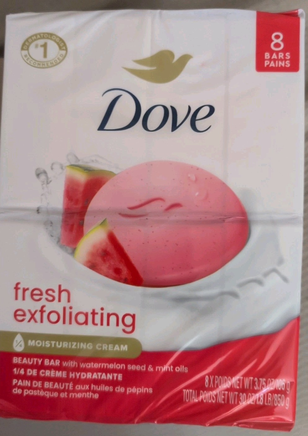 Box Of 32 Bars Of Dove Fresh Exfoliating Watermelon Soap Moisturizing Cream