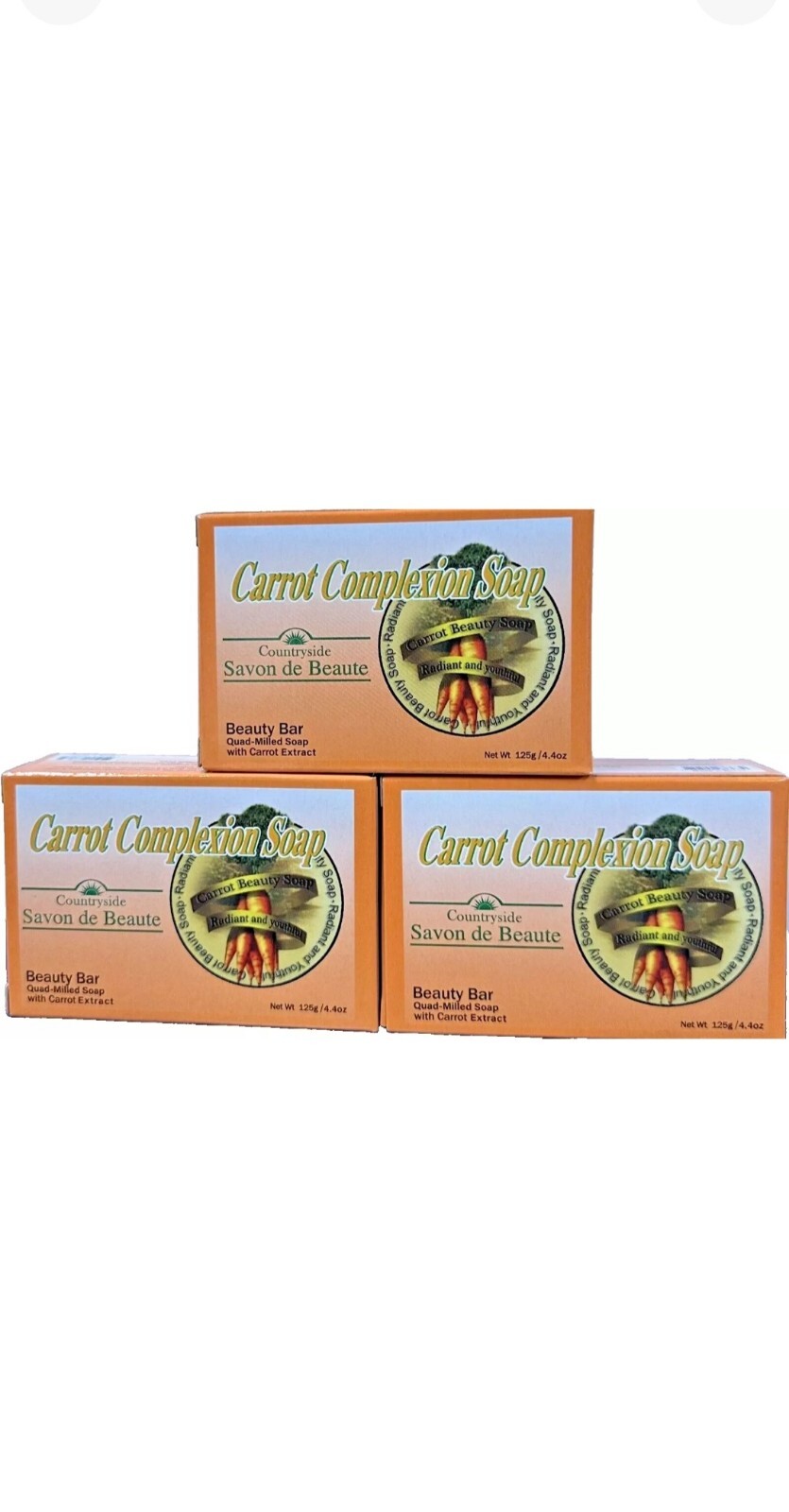 3-PACKS CARROT COMPLEXION SOAP BEAUTY BAR WITH CARROT OIL 4oz / 125g (each)