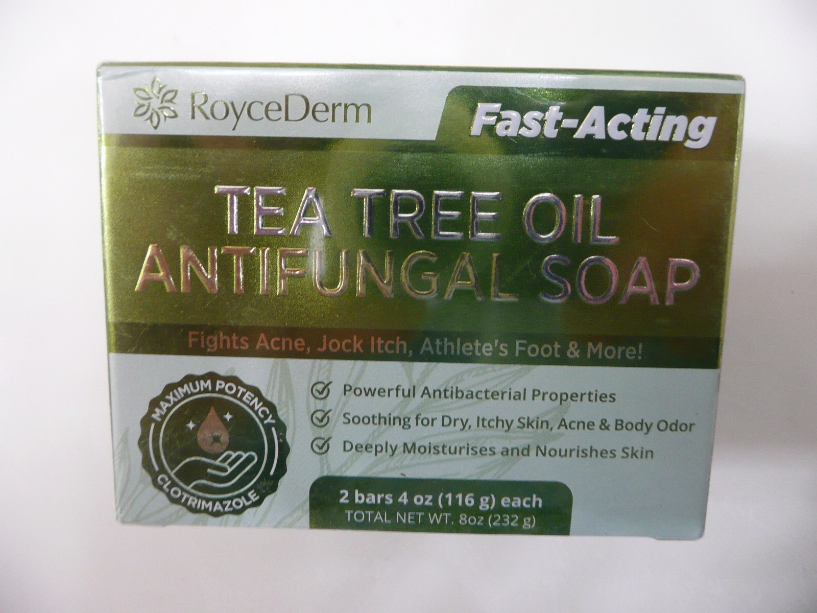 RoyceDerm Antifungal Antibacterial Tea Tree Soap 2 Bars Exp 08/22/2027
