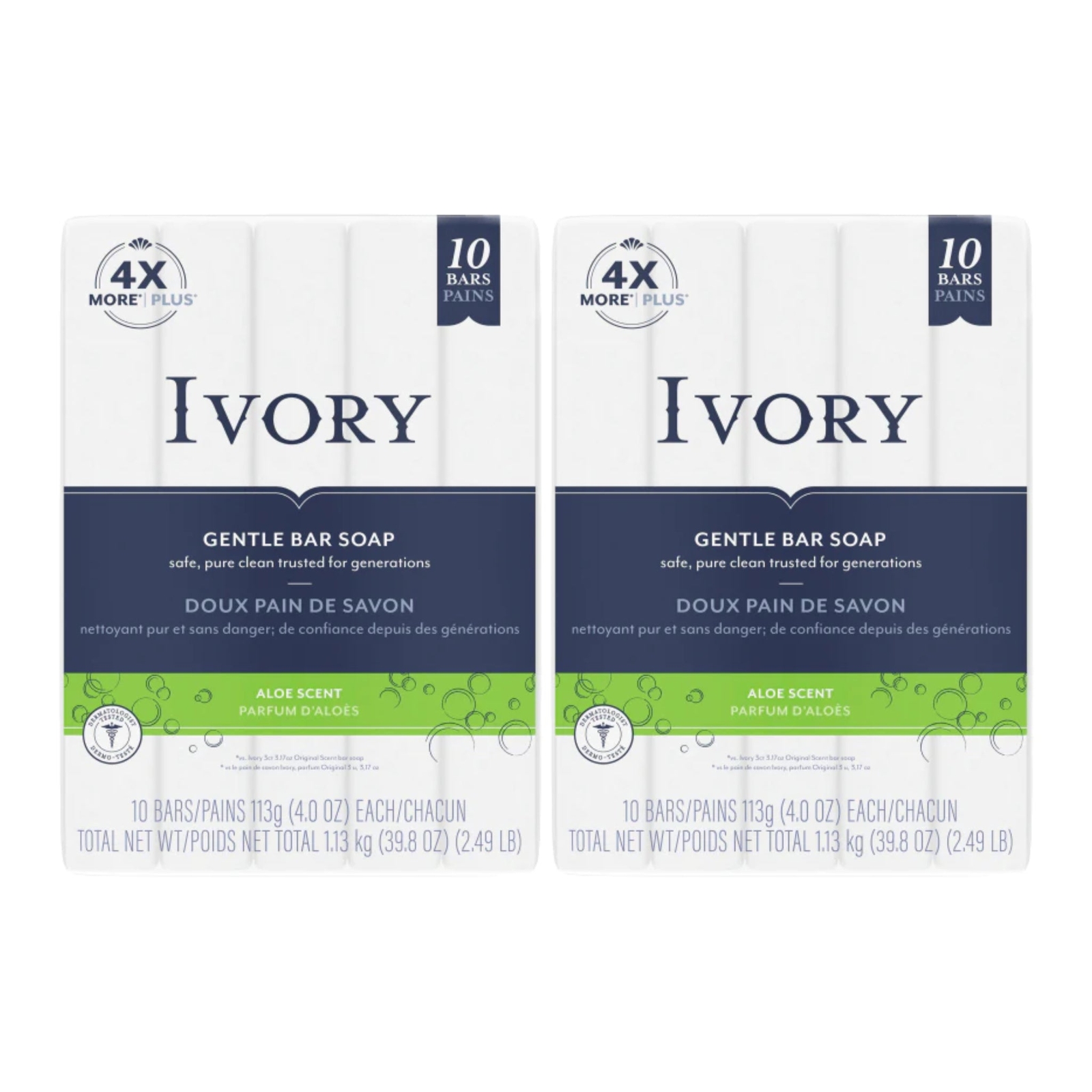 Ivory Gentle Bar Soap – Aloe Scent (10 Bars/Pack), 31.7oz (Pack of 2)