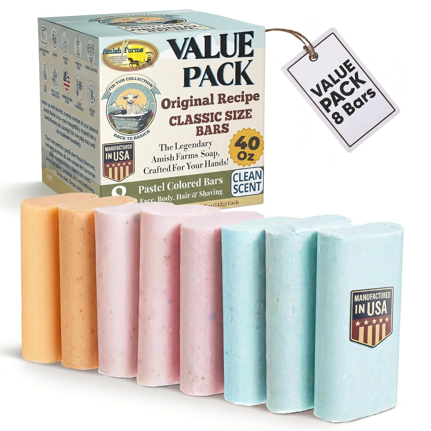 Soap 8-Bar Value Pack – Easy-Grip Hydrating Bars 5 oz Each, 2.5 lb Made for …